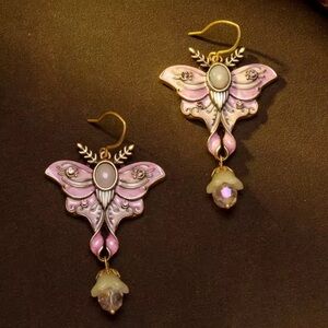 Vintage Pink Butterfly Drop Earrings